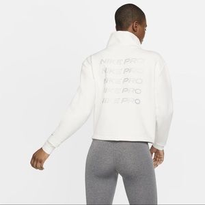 Nike Pro Dri-Fit Fleece Crop Half Zip Top, Training, White, XS